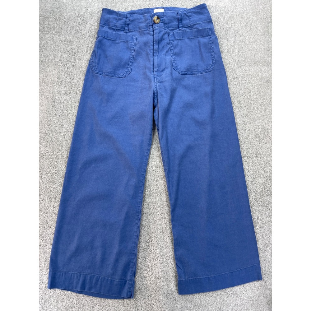 Anthropologie Maeve Pants Women 30 Blue The Colette Wide Leg Linen Patch Pocket